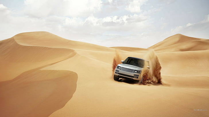 Range Rover, car, desert, dune, sand, HD wallpaper