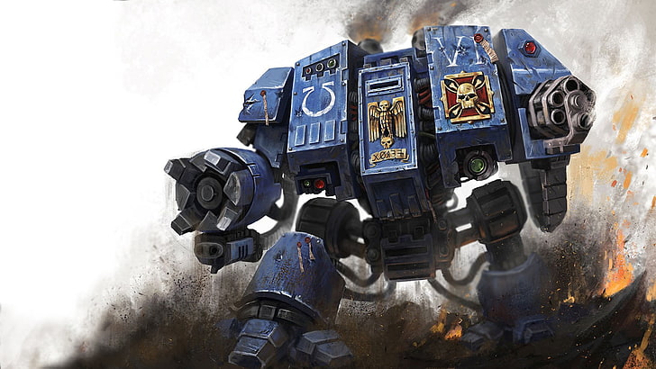blue robot illustration, Warhammer 40,000, Ultramarines, mech, HD wallpaper