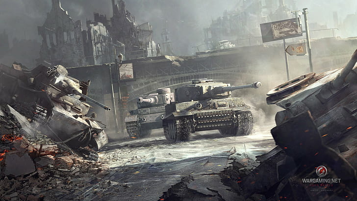 the city, war, smoke, Tiger, tanks, World of tanks, WoT, heavy tanks HD wallpaper