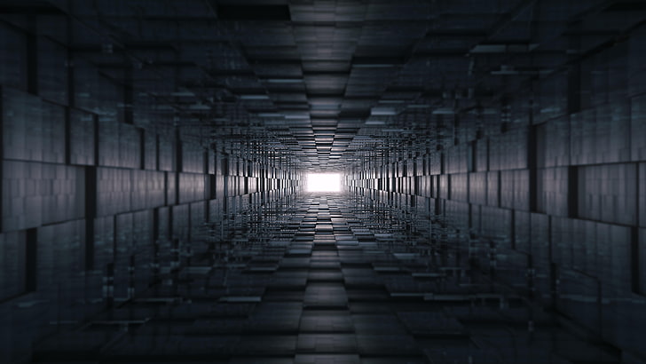 3d, structure, darkness, light, tunnel, abstract art, black