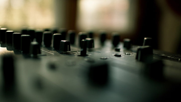 black audio mixer, music, house music, DJ, mixing consoles, buttons