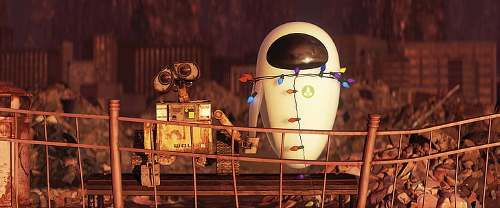 Eve and Wall-E wallpaper, WALL·E, Disney, movies, railing, no people, HD wallpaper