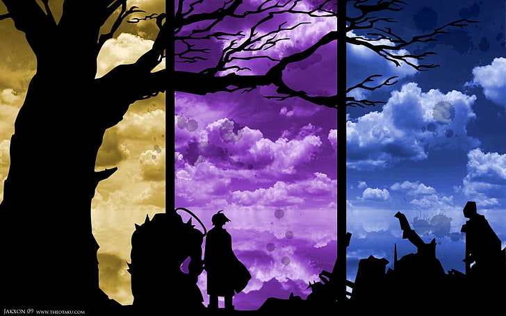 Full Metal Alchemist, anime, silhouette, cloud - sky, group of people, HD wallpaper
