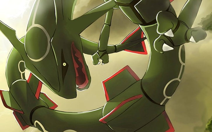 HD wallpaper: red and green dragon character, Pokémon, Rayquaza