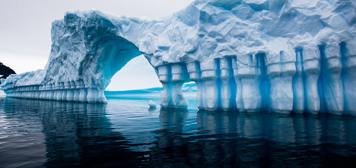 Antarctica, ocean, blue, 5k, water, sea, reflection, iceberg