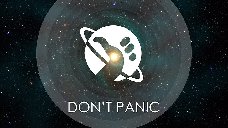 Don't Panic logo, The Hitchhiker's Guide to the Galaxy, communication, HD wallpaper