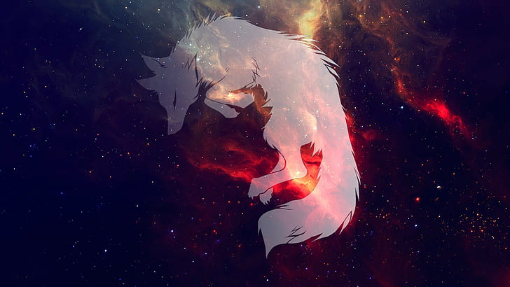galaxy, Sleeping, space, wolf