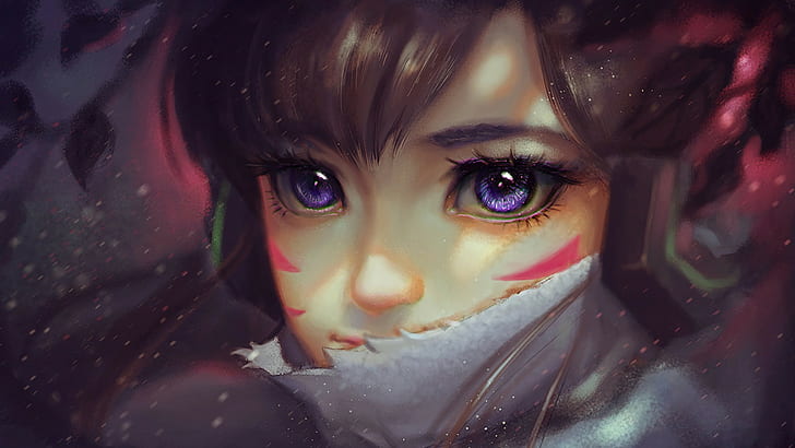 brown haired anime character, Overwatch, D.Va (Overwatch), portrait