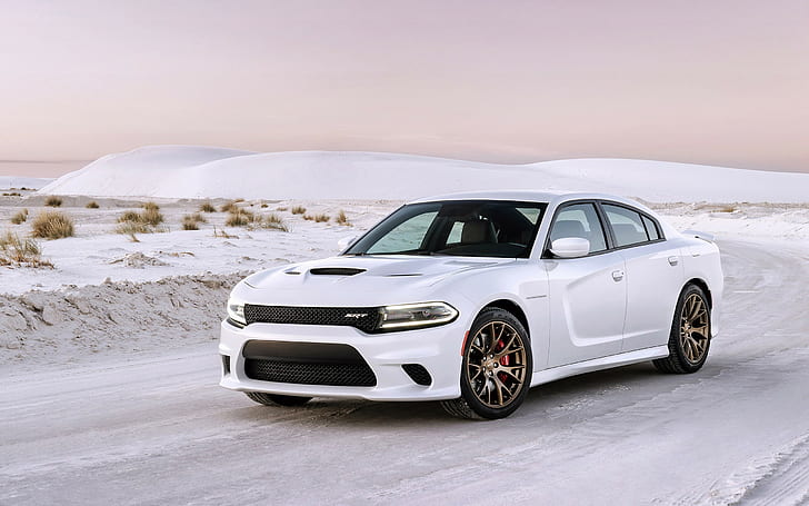 Dodge Charger Hellcat, car, snow, winter, road, HD wallpaper