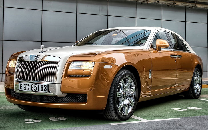 white and brown Rolls-Royce Wraith sedan, rolls royce, car, side view, HD wallpaper