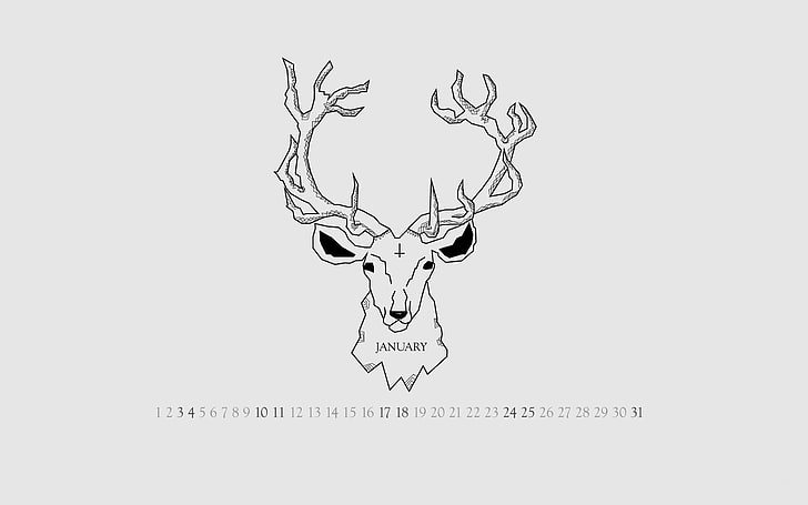 HD wallpaper: Oh Deer-January 2015 Calendar Wallpaper, animal mount sketch  | Wallpaper Flare