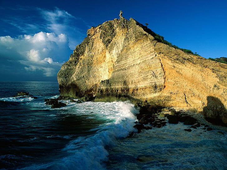 Beach Guadeloupe, rock formation, HD wallpaper