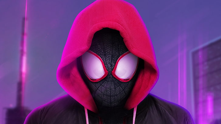 HD wallpaper: Miles Morales Spider-Man Into the Spider-Verse, pink color,  one person | Wallpaper Flare
