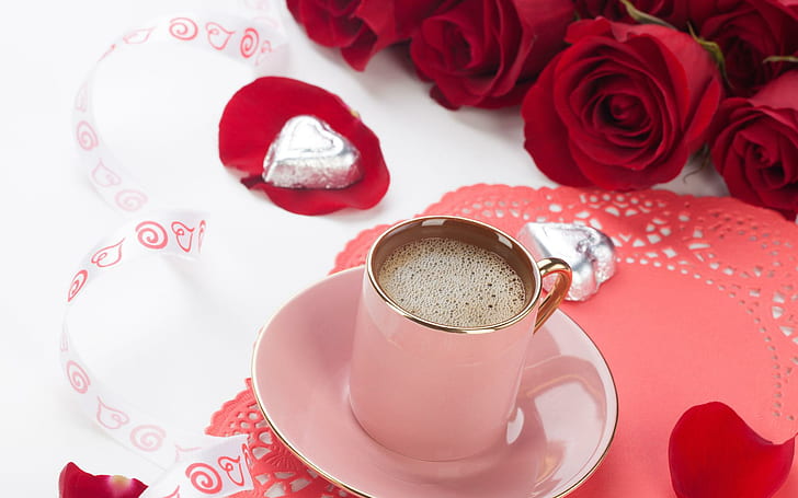 Romantic Desktop Background, white ceramic mug and saucer, love