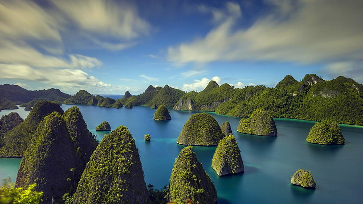 several green islands, nature, landscape, tropical, sea, rock, HD wallpaper