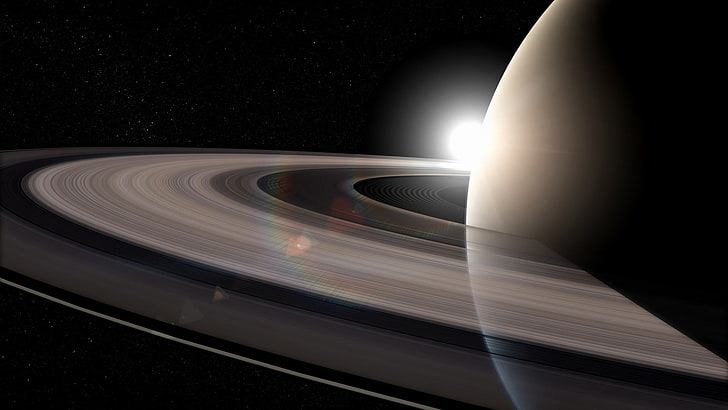 saturn rings-scenery HD wallpaper, gray planet with halo digital wallpaper