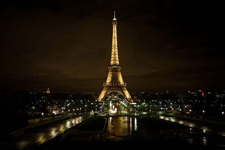 Eiffel Tower during night time, eiffel tower, paris, famous Place, HD wallpaper
