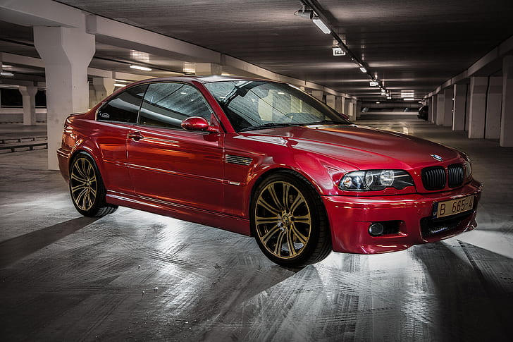car, red cars, BMW, vehicle, e46, BMW E46, garages, HD wallpaper