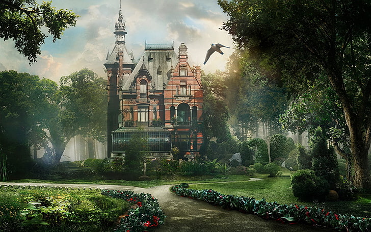 Fantasy, House, Garden, Mansion, Tree