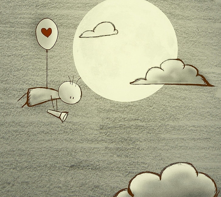 illustration of person flying on clouds, nature, love, art and craft