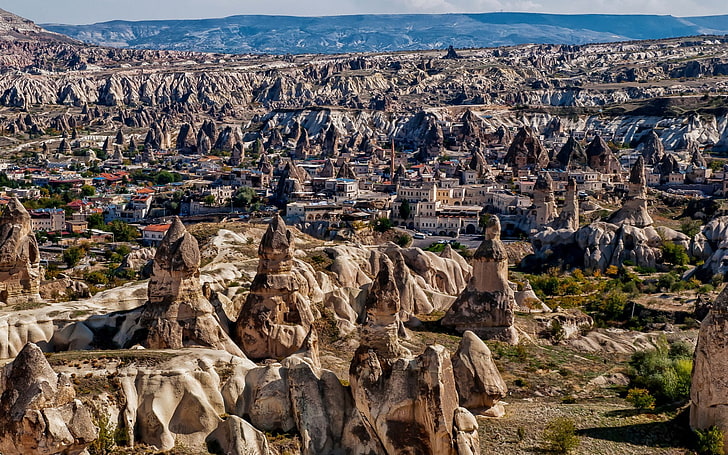 Cappadocia, Turkey, uchisar, mountain, architecture, famous Place, HD wallpaper
