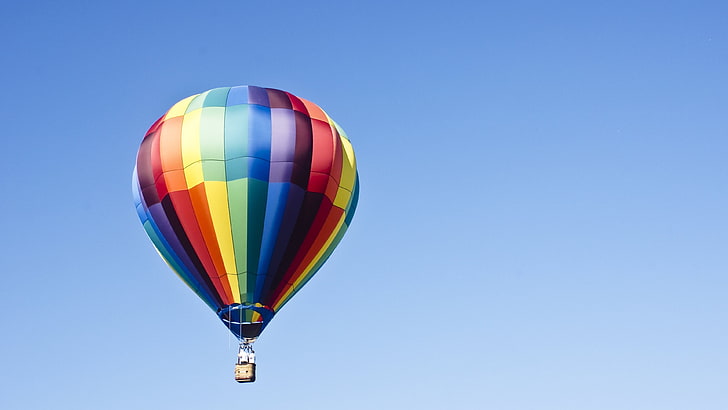 hot air balloons, multi colored, air vehicle, blue, sky, transportation, HD wallpaper