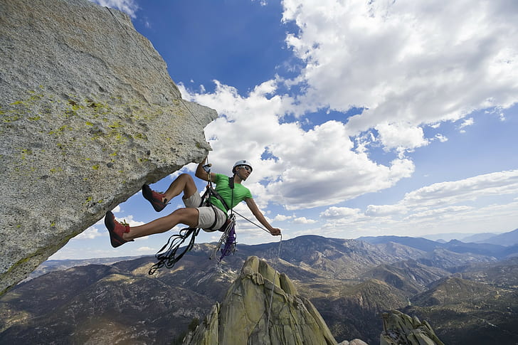 Extreme sport, rock climbing, Mountain, man, sky, clouds, Best s, HD wallpaper