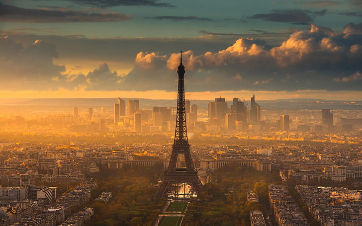 Eiffel Tower aerial photography, artwork, Paris, nature, city