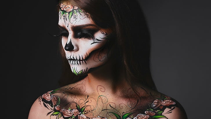 Artistic, Sugar Skull, Face, Girl, Makeup, Woman, HD wallpaper
