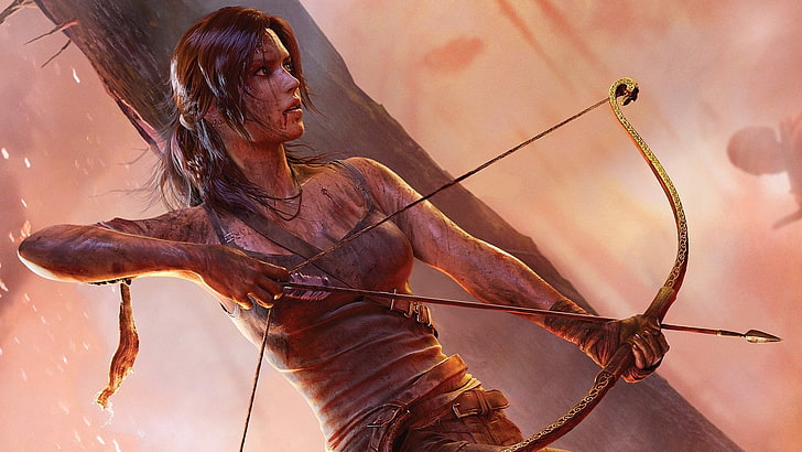 women's brown bow, bow and arrow, Tomb Raider, Lara Croft, video games