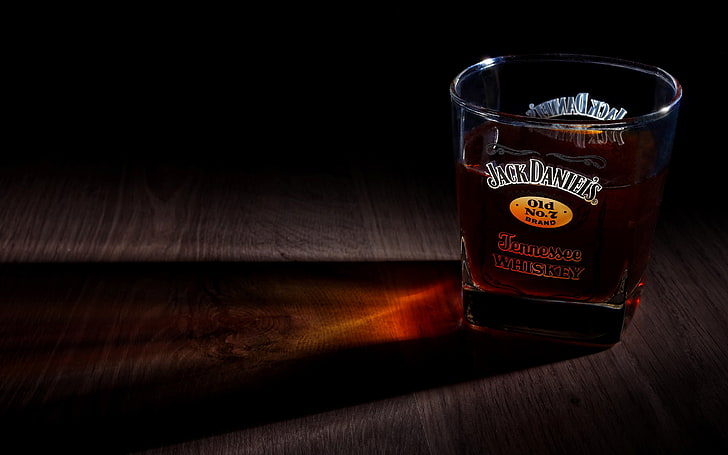 clear Jack Daniel's shot glass, drink, alcohol, Whiskey, Bourbon, HD wallpaper