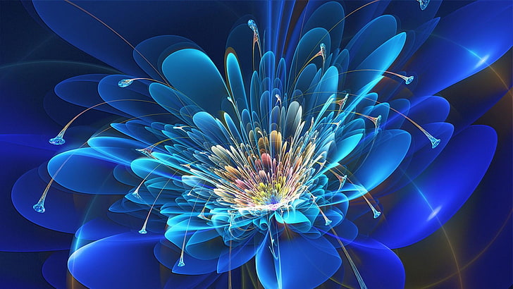 HD wallpaper: digital art, flower, blue, light, graphic design ...