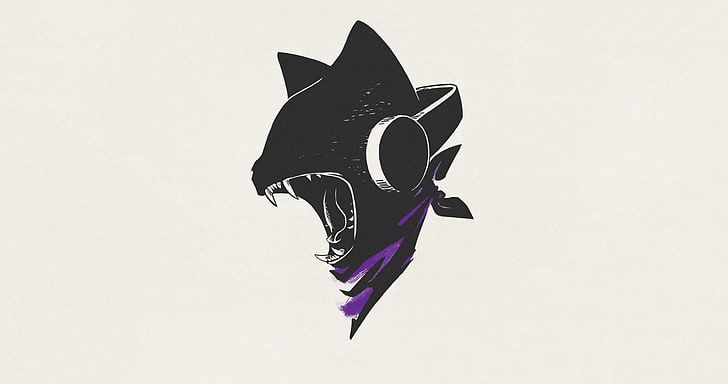 black cat wearing headphones illustration, Monstercat, simple
