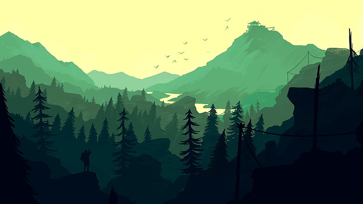 forest illustration, Firewatch, video games, landscape, mountain