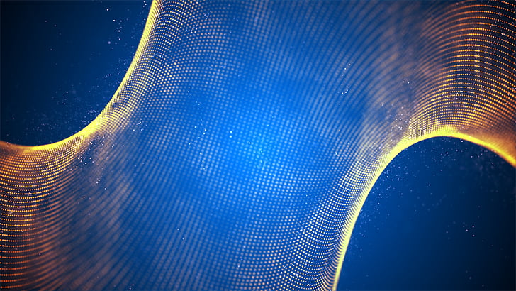 Particles, Modern, Yellow, Blue background, 4K