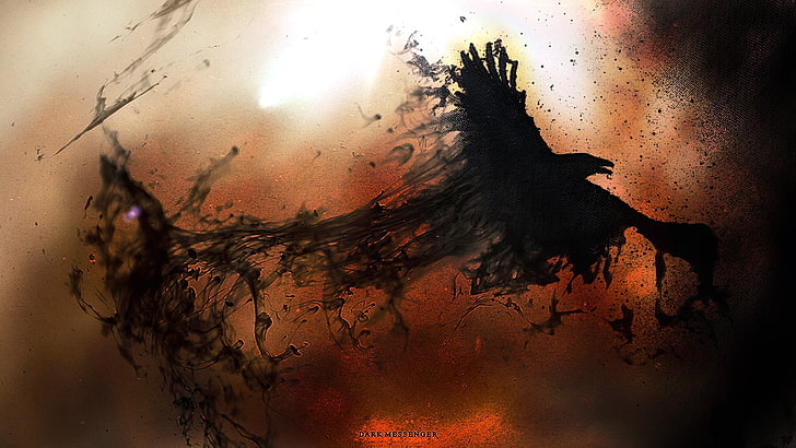 black bird illustration, dark, crow, artwork, smoke, abstract