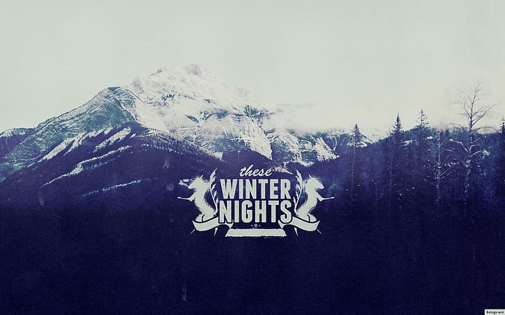 these winter nights, mountains, typography, digital art, text, HD wallpaper