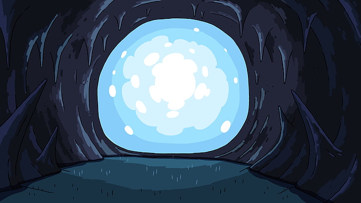 blue and black cave vector art, Adventure Time, cartoon, illuminated