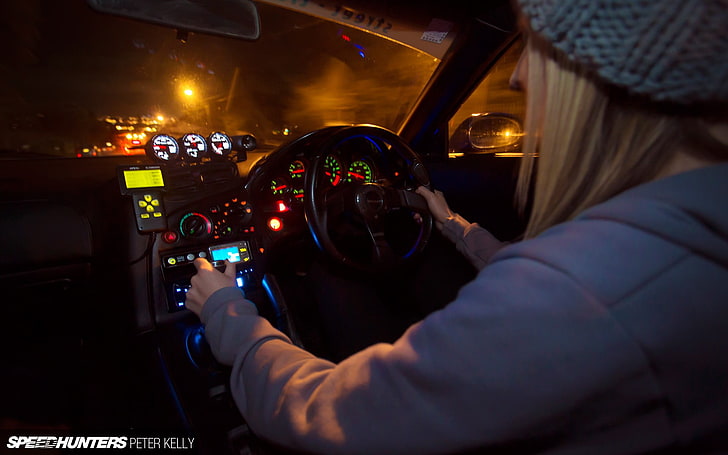 woman holding steering wheel during nighttime, Speedhunters, Mazda RX-7