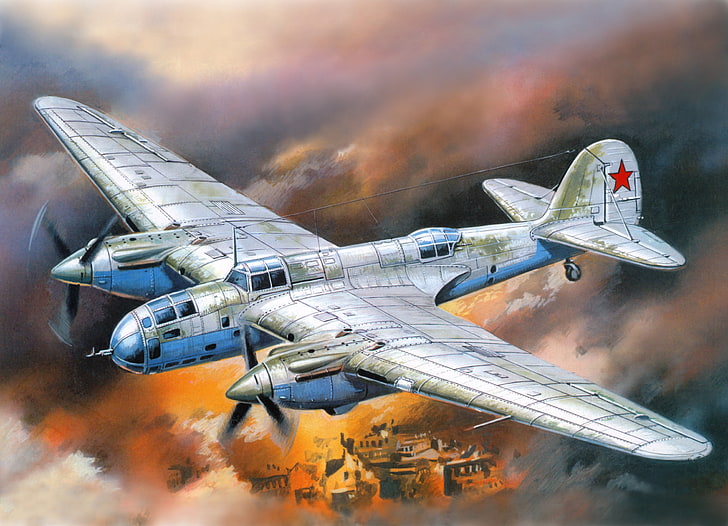 gray and blue fighter plane illustration, the sky, the city, flame