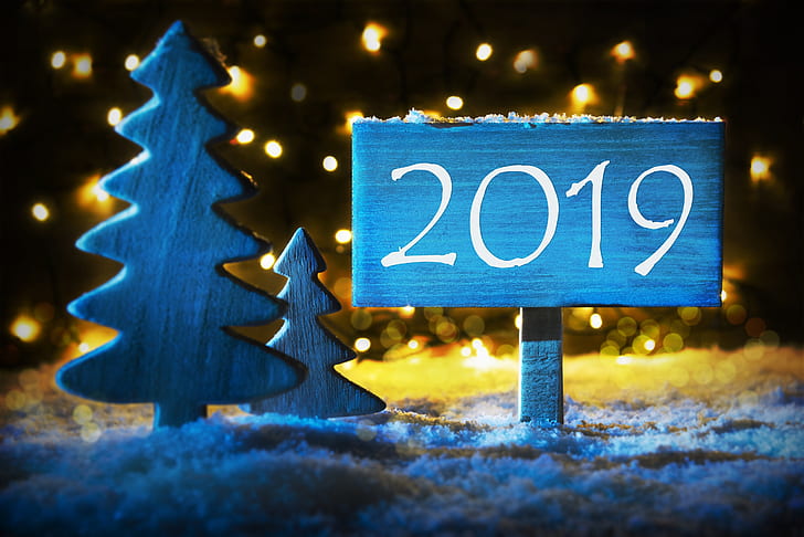 2019 (Year), numbers, lights, sign, Christmas, New Year, HD wallpaper