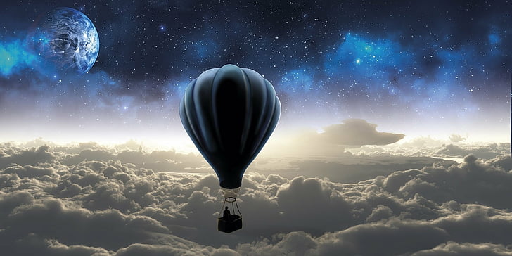 Fantasy, Artistic, Cloud, Hot Air Balloon, Moon, sky, cloud - sky