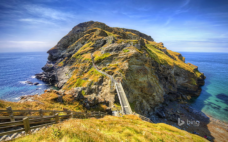 sea, rock, England, Cornwall, Tintagel, HD wallpaper