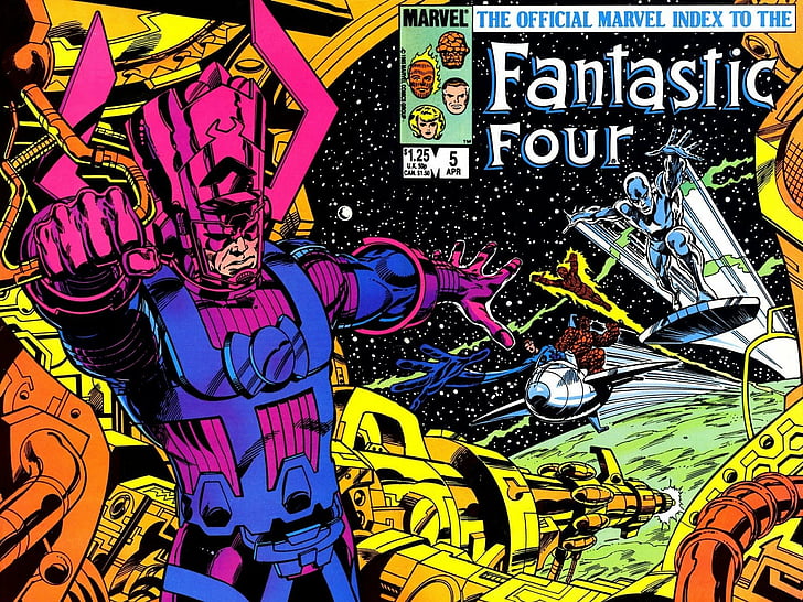 Comics, Fantastic Four, Ben Grimm, Galactus, Human Torch (Marvel Comics)