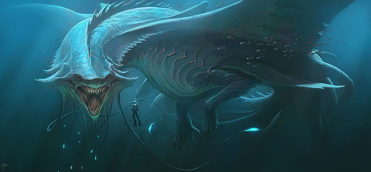gray dragon wallpaper, digital art, fantasy art, creature, sea monsters