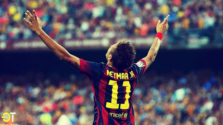 blue and red Meymar Jr 11 soccer jersey, Neymar, FC Barcelona