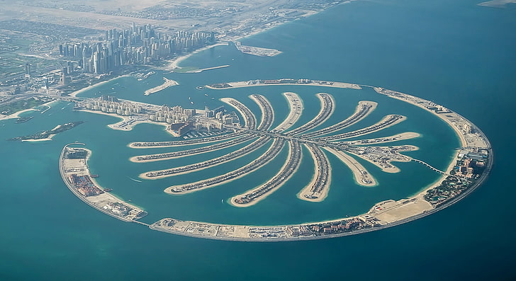 panorama, Dubai, UAE, Palm Jumeirah, Jumeirah Palm, HD wallpaper