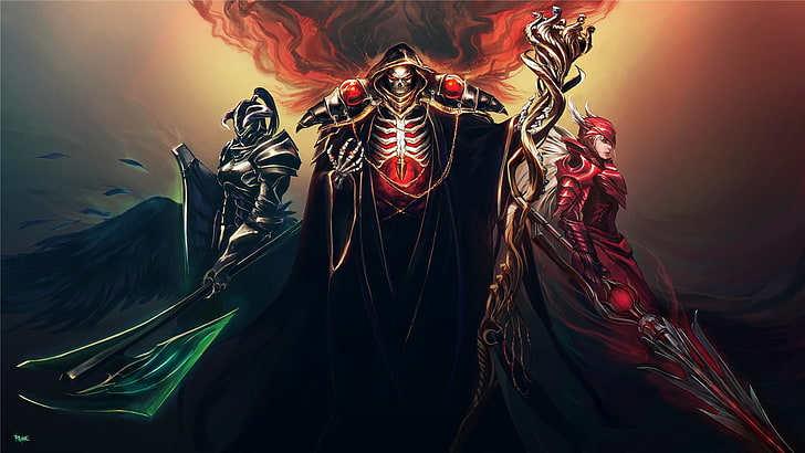 skull wearing black cape illustration, Overlord (anime), effects, HD wallpaper
