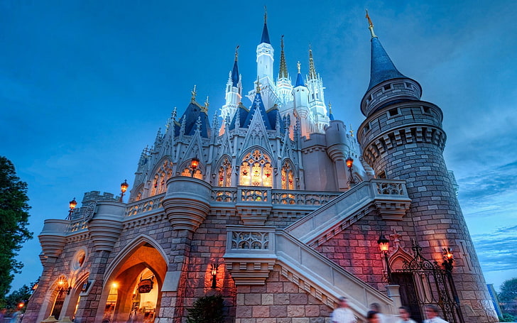 Disney Castle during dawn, Disneyland, architecture, building exterior, HD wallpaper