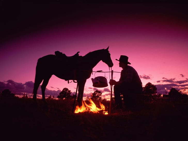 campfire cowboy Wild West Evening Abstract Photography HD Art, HD wallpaper